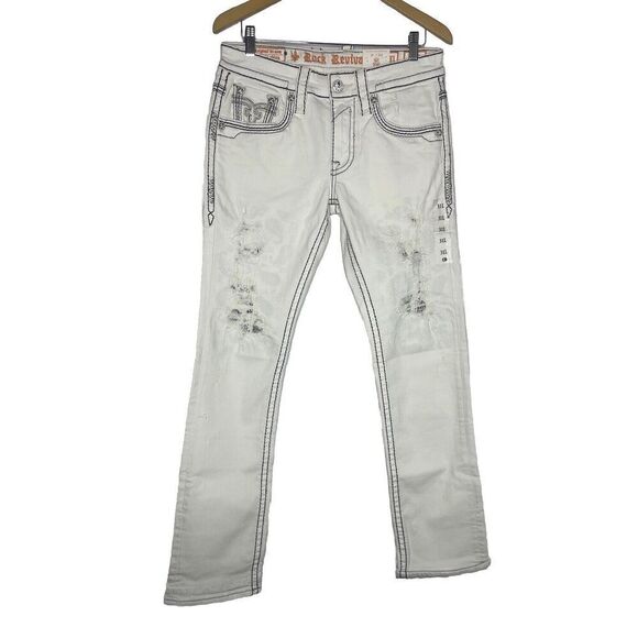 Rock Revival Men's Jeans Juniper Slim Straight Boot Size 31L x34 White Cowboy